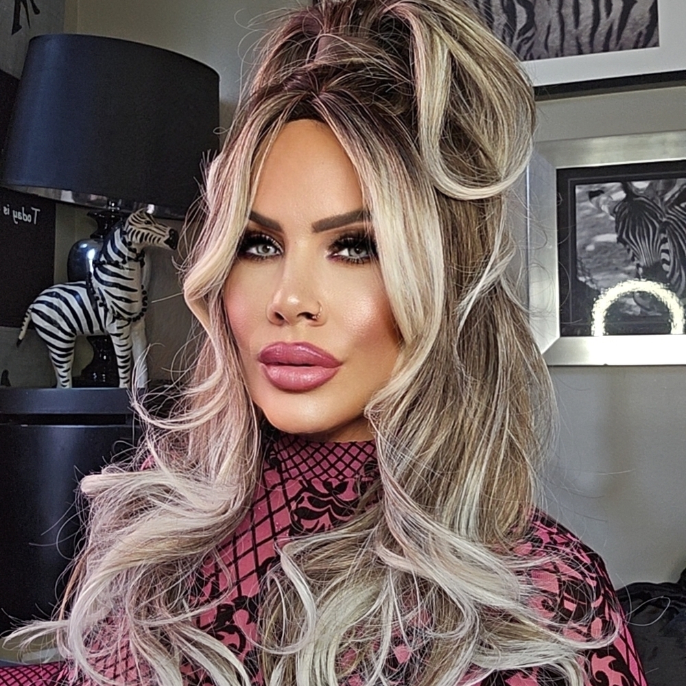 Luxurious Ash Blonde Wig with Brown